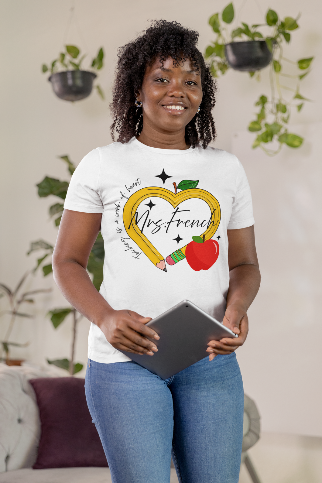 Apple - Pencil Heart Teacher name (Customizable)